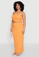 Womens Plus Size Textured Knit Tube Top, Orange, Size 2X