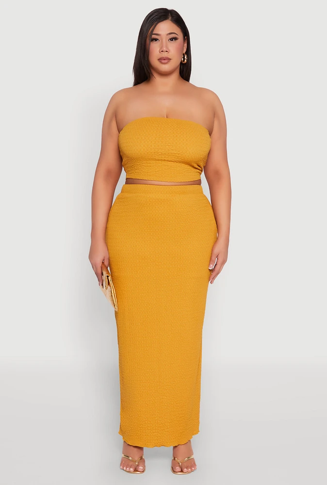 Womens Plus Textured Knit Maxi Skirt, Yellow,