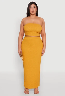 Womens Plus Textured Knit Maxi Skirt, Yellow,
