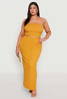Womens Plus Textured Knit Maxi Skirt, Yellow,
