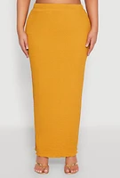 Womens Plus Textured Knit Maxi Skirt, Yellow,