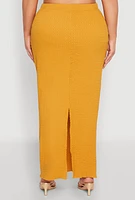 Womens Plus Textured Knit Maxi Skirt, Yellow,