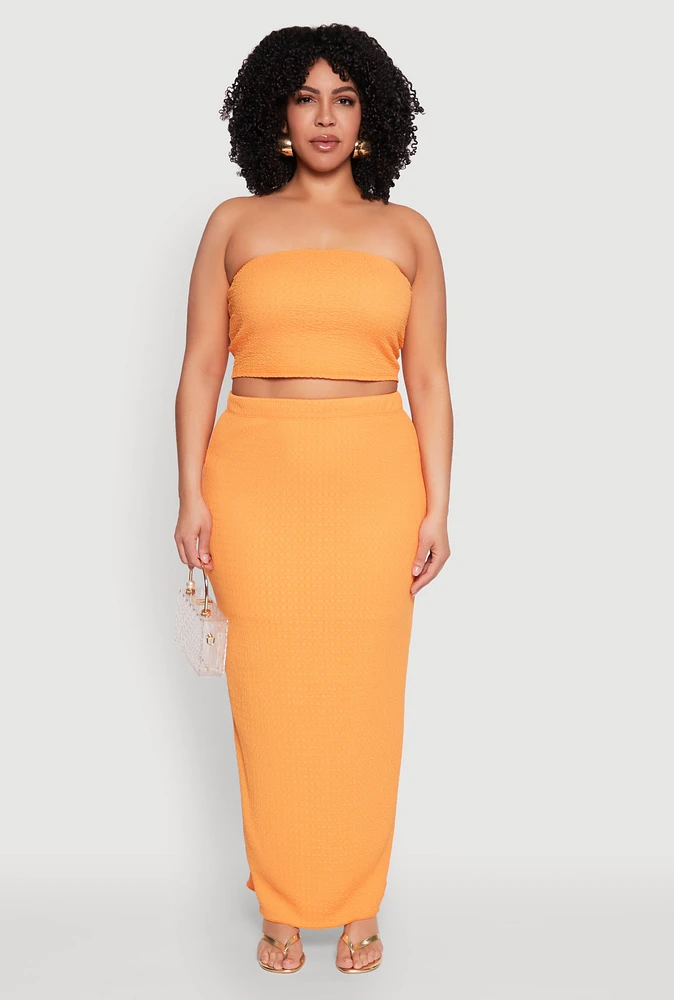Womens Plus Size Textured Knit Maxi Skirt, Orange, Size 1X