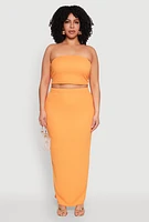 Womens Plus Size Textured Knit Maxi Skirt, Orange, Size 1X