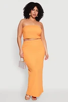 Womens Plus Size Textured Knit Maxi Skirt, Orange, Size 1X