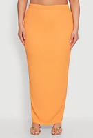 Womens Plus Size Textured Knit Maxi Skirt, Orange, Size 1X