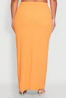 Womens Plus Size Textured Knit Maxi Skirt, Orange, Size 1X