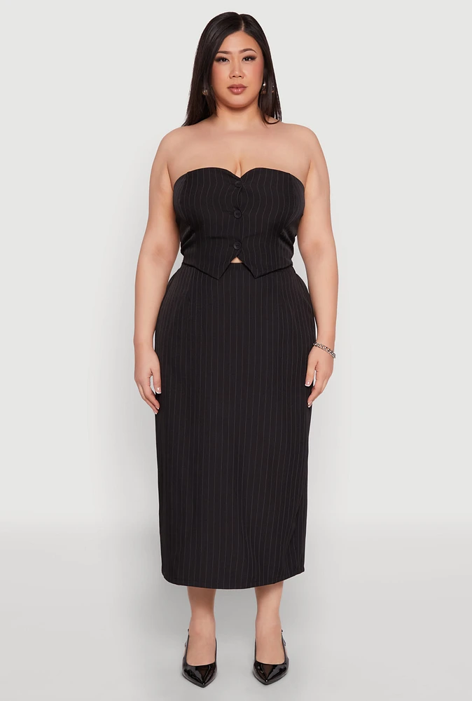 Womens Plus Size Pinstripe High Waist Skirt, Black, Size 1X