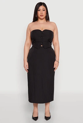 Womens Plus Size Pinstripe High Waist Skirt, Black, Size 1X