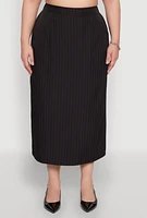 Womens Plus Size Pinstripe High Waist Skirt, Black, Size 1X
