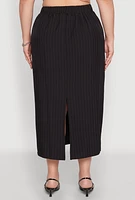 Womens Plus Size Pinstripe High Waist Skirt, Black, Size 1X