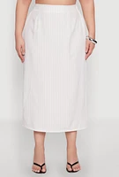 Womens Plus Size Pinstripe High Waist Skirt, White, Size 1X