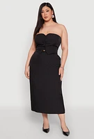 Womens Plus Size Pinstripe Button Front Strapless Top, Black, Size 2X