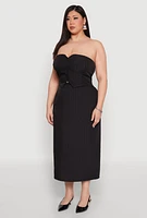 Womens Plus Size Pinstripe Button Front Strapless Top, Black, Size 2X