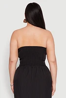 Womens Plus Size Pinstripe Button Front Strapless Top, Black, Size 2X