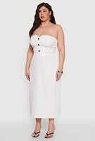 Womens Plus Size Pinstripe Button Front Strapless Top, White, Size 3X