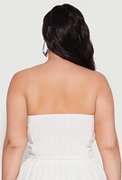Womens Plus Size Pinstripe Button Front Strapless Top, White, Size 3X