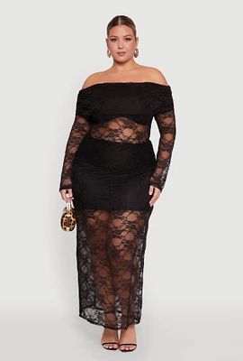 Womens Plus Size Lace High Waisted Fold Over Maxi Skirt, , Size 2X