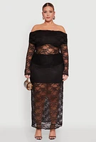 Womens Plus Size Lace High Waisted Fold Over Maxi Skirt, , Size 2X