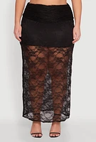 Womens Plus Size Lace High Waisted Fold Over Maxi Skirt, , Size 2X
