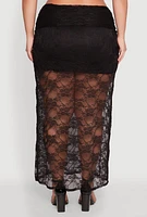 Womens Plus Size Lace High Waisted Fold Over Maxi Skirt, , Size 2X