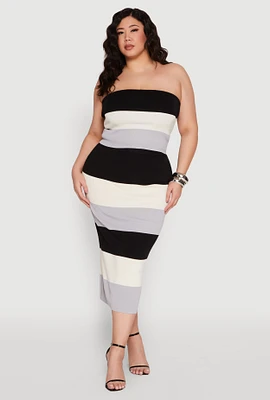 Womens Plus Size Striped Midi Skirt, Multi, Size 3X