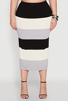 Womens Plus Size Striped Midi Skirt, Multi, Size 3X
