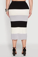 Womens Plus Size Striped Midi Skirt, Multi, Size 3X