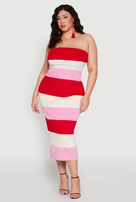 Womens Plus Size Striped Midi Skirt, Multi, Size 3X
