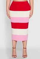 Womens Plus Size Striped Midi Skirt, Multi, Size 2X
