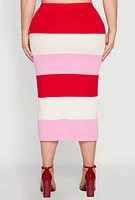 Womens Plus Size Striped Midi Skirt, Multi, Size 2X