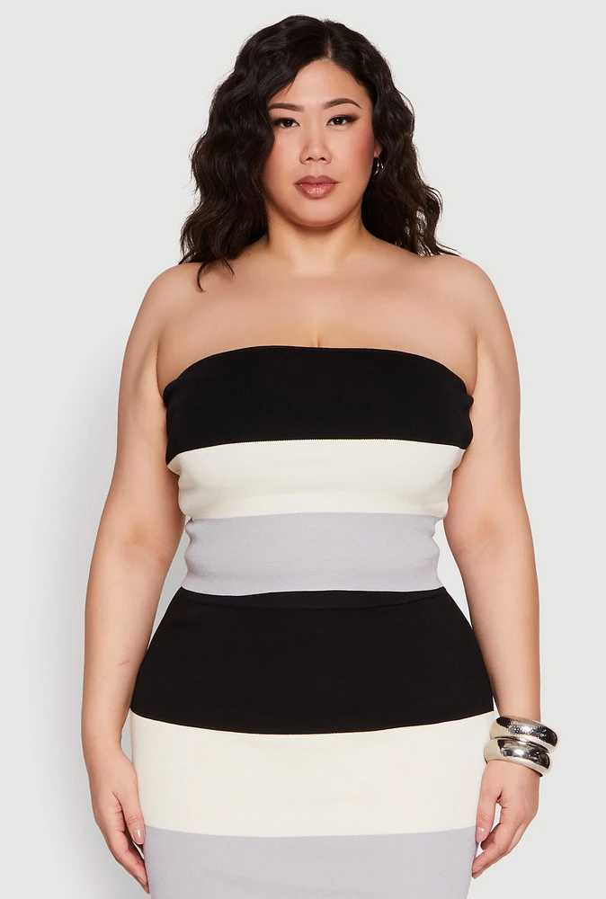 Womens Plus Striped Tube Top, Multi,