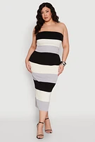 Womens Plus Size Striped Tube Top, Multi, Size 2X