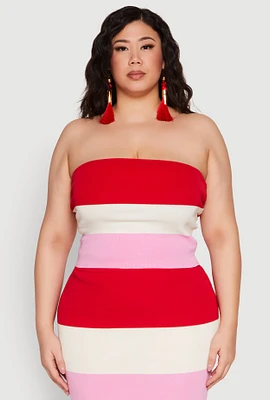 Womens Plus Size Striped Tube Top, Multi, Size 3X