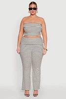 Womens Plus Stylish Striped Fold Over Bootcut Pants, Multi,
