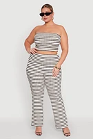 Womens Plus Stylish Striped Fold Over Bootcut Pants, Multi,