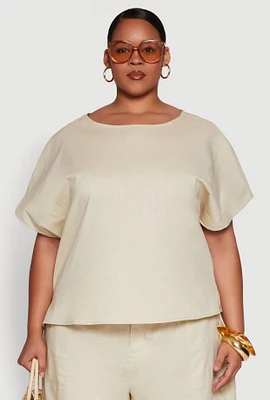 Womens Plus Button Back Keyhole Short Sleeve Top,