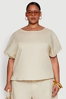 Womens Plus Button Back Keyhole Short Sleeve Top,