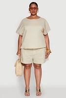 Womens Plus Button Back Keyhole Short Sleeve Top,