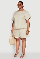 Womens Plus Button Back Keyhole Short Sleeve Top,
