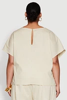 Womens Plus Button Back Keyhole Short Sleeve Top,