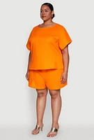 Womens Plus Size Button Back Keyhole Short Sleeve Top, Orange, Size 1X