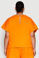 Womens Plus Size Button Back Keyhole Short Sleeve Top, Orange, Size 2X