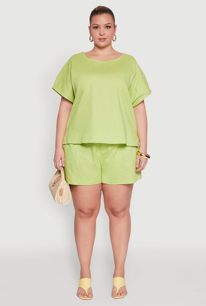 Womens Plus Linen High Waist Shorts,