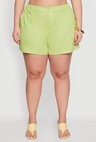 Womens Plus Linen High Waist Shorts,