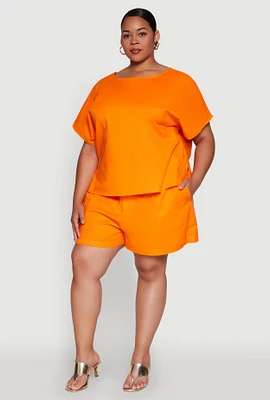 Womens Plus Size Linen High Waist Shorts, Orange, Size 3X