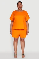 Womens Plus Size Linen High Waist Shorts, Orange, Size 3X