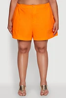 Womens Plus Size Linen High Waist Shorts, Orange, Size 3X