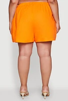 Womens Plus Size Linen High Waist Shorts, Orange, Size 3X