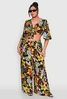 Womens Plus Size Tropical Floral Tie Front Crop Top, Multi, Size 3X